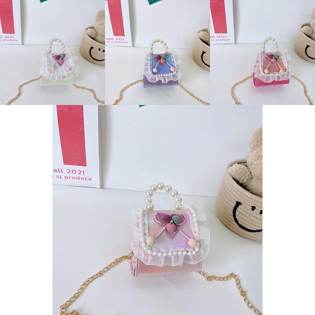 Trendy Mini Pu Crossbody Bag For Kids Featuring Stylish Bow And Pearl Design