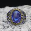 Retro Hemp Rope Braided Pattern Sapphire Men's Punk Fashion Two-color Ring