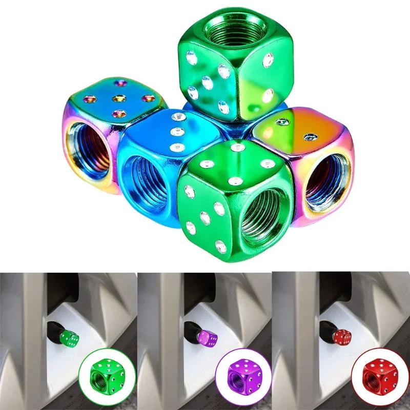 4Pcs Aluminum Alloy Tire Valve Caps Dice Wheel Stem Tyre Tire Wheel Stem Air Valve Dust Cover For Car Truck Motorcycle Bike