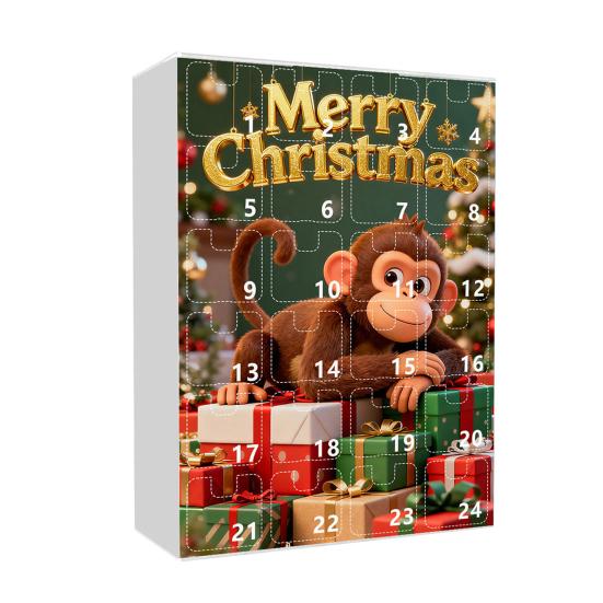 Advent Calendar Resist Monkey Wearing Christmas Hat Design 24-Day Countdown Festive Family Activity Calendar