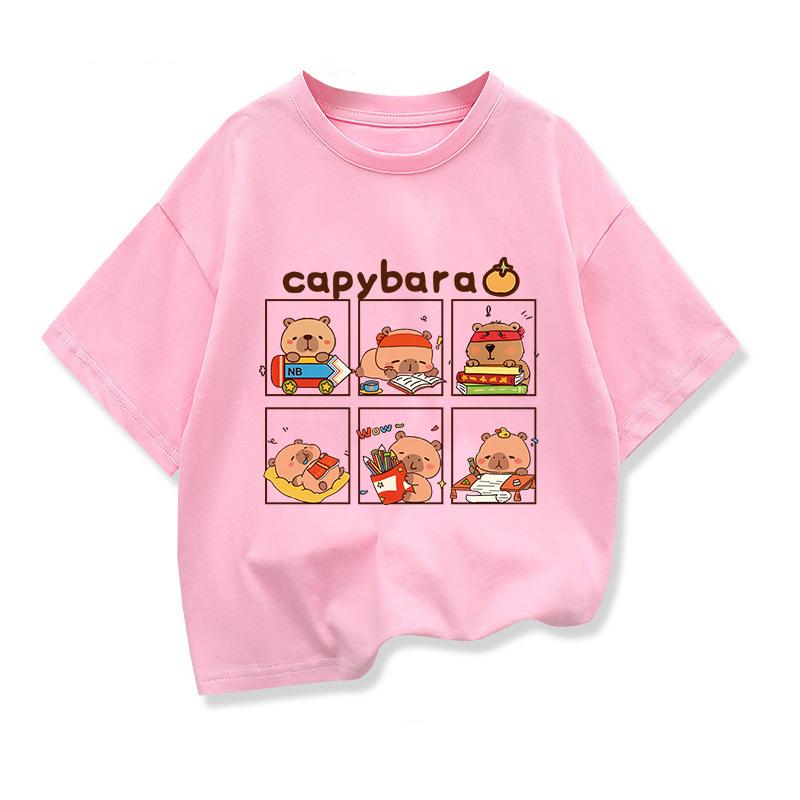 Children Short Sleeved Tees tshirt Cute Capibara Kids Cotton O-neck Casual Tops Loose T-shirt For Summer Teen Boys Clothes
