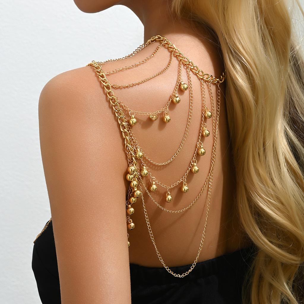 Multilayer Shoulder Chain Metal Ball Body Chain For Women Rave Outfit Festival Jewelry Clothing Accessories