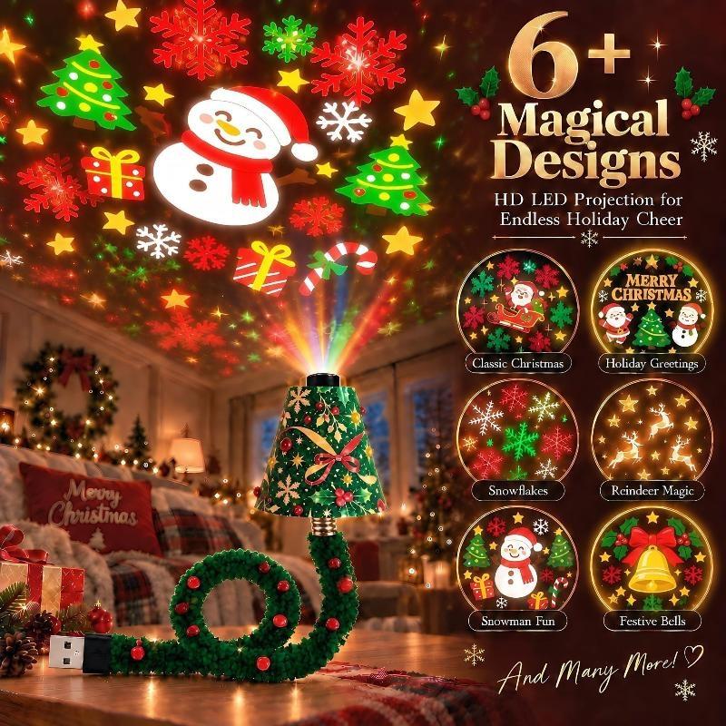 Christmas Projector Light Plug and Play LED Night Light with 6+ Patterns for Home Holiday Party Decoration