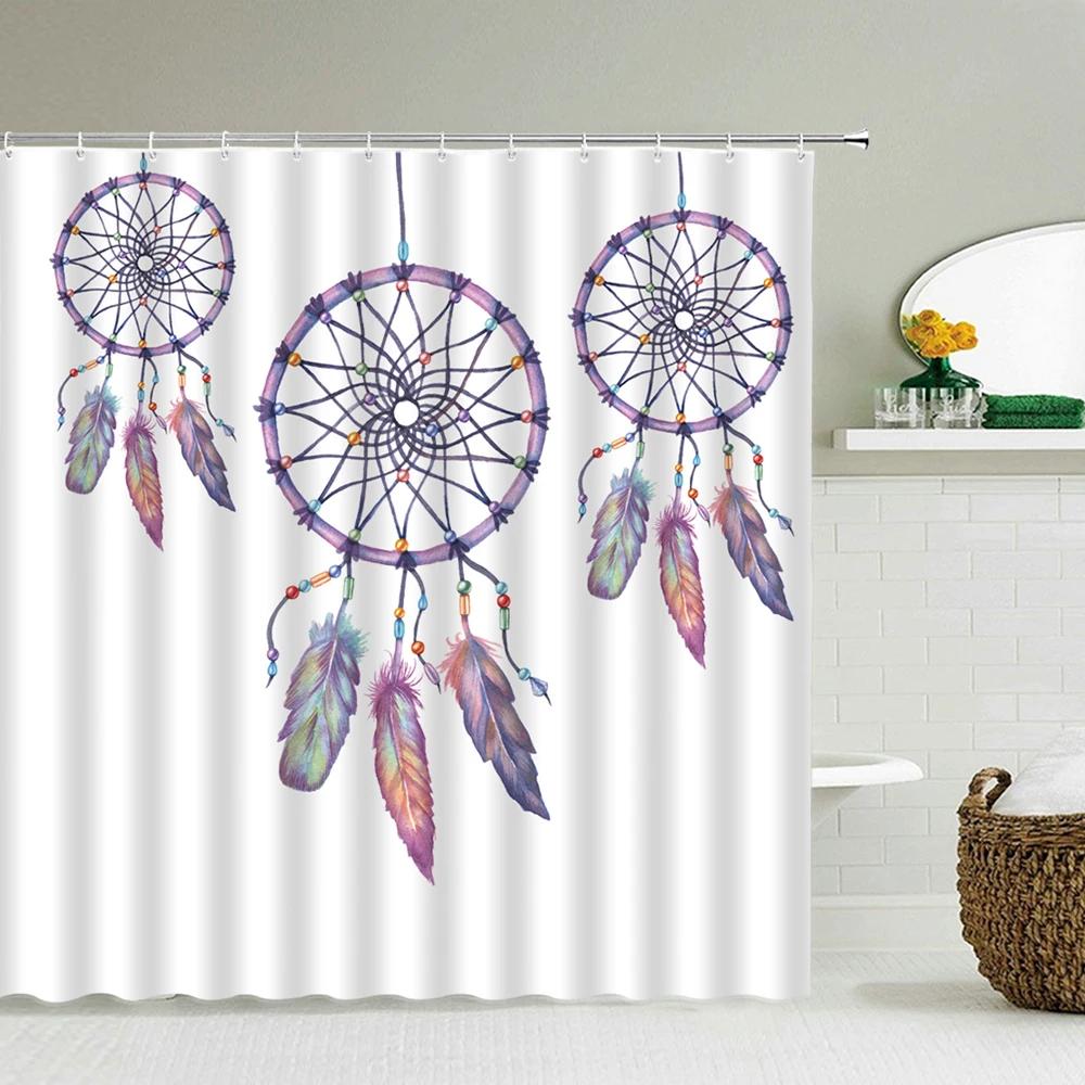 Colorful Feather Bathroom Shower Curtain Bohemia Waterproof Polyester Bath Curtains High Quality 3D Printed Bathroom Screen