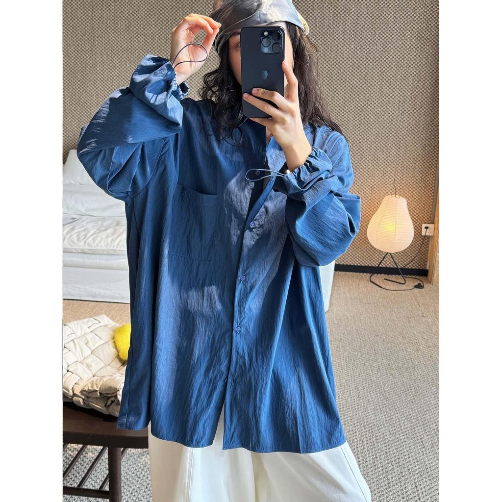 Louvre Early Spring Korean Style Lapel Drawstring Long Sleeve Loose Shirt for Women