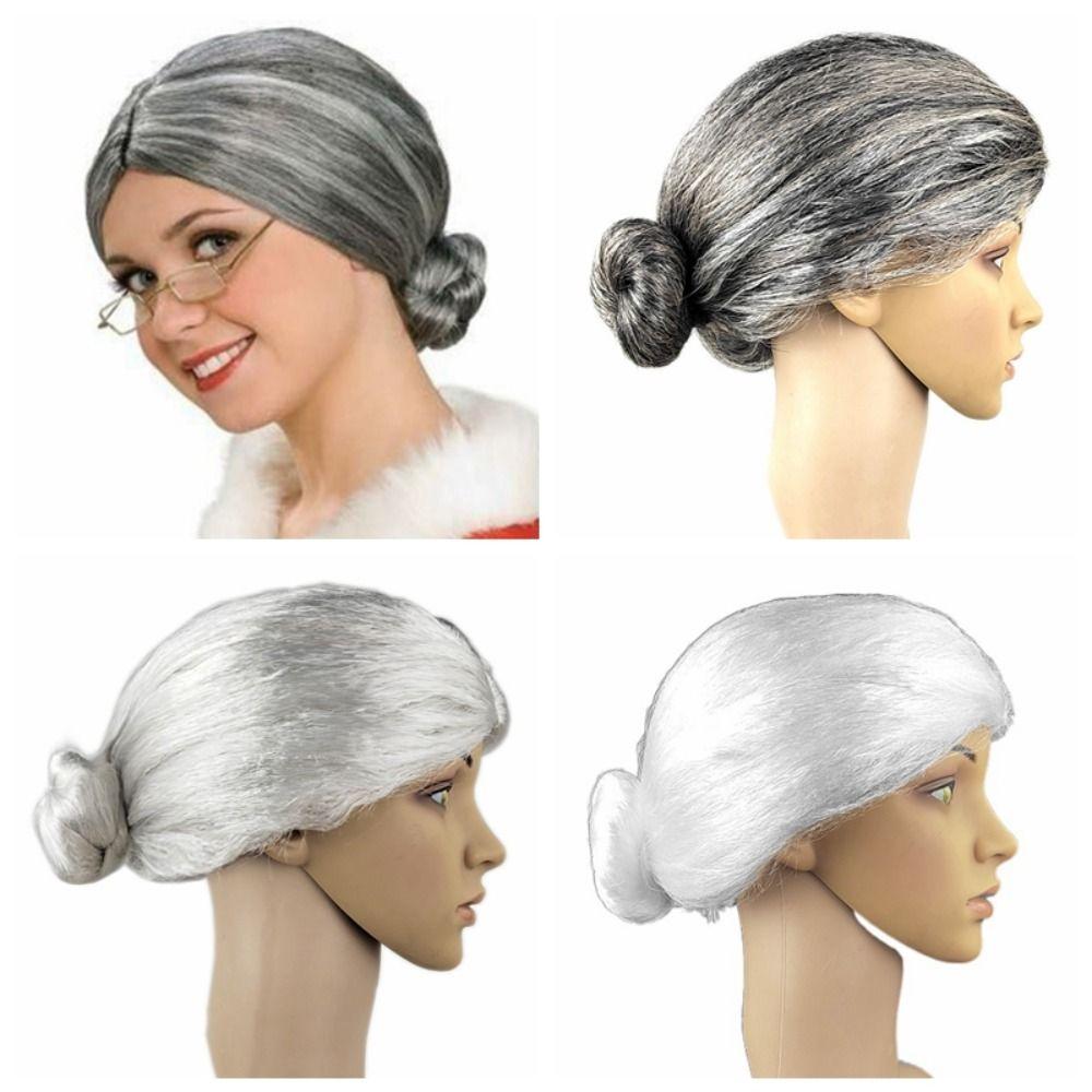 Grey Grandma Costume Wig Natural Dress Up Show Wig Old Woman Cosplay Wig  Halloween Masquerade