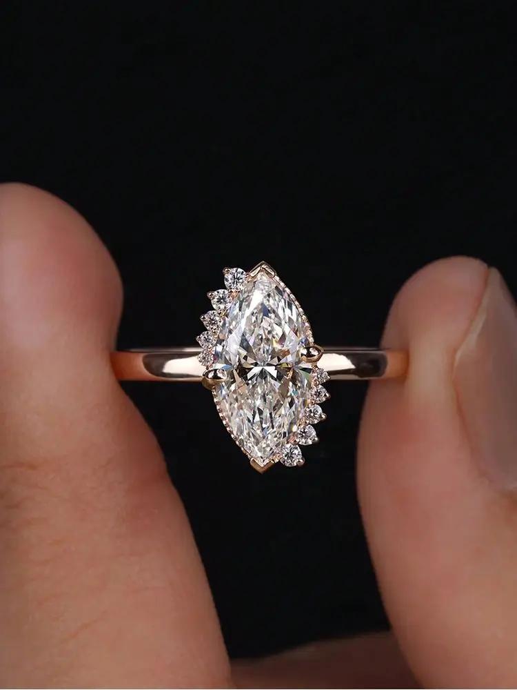 925 Sterling Silver Fashion Golden Marquise Series Zircon Ring For Women Engagement Wedding Simple High Quality Fine Jewelry