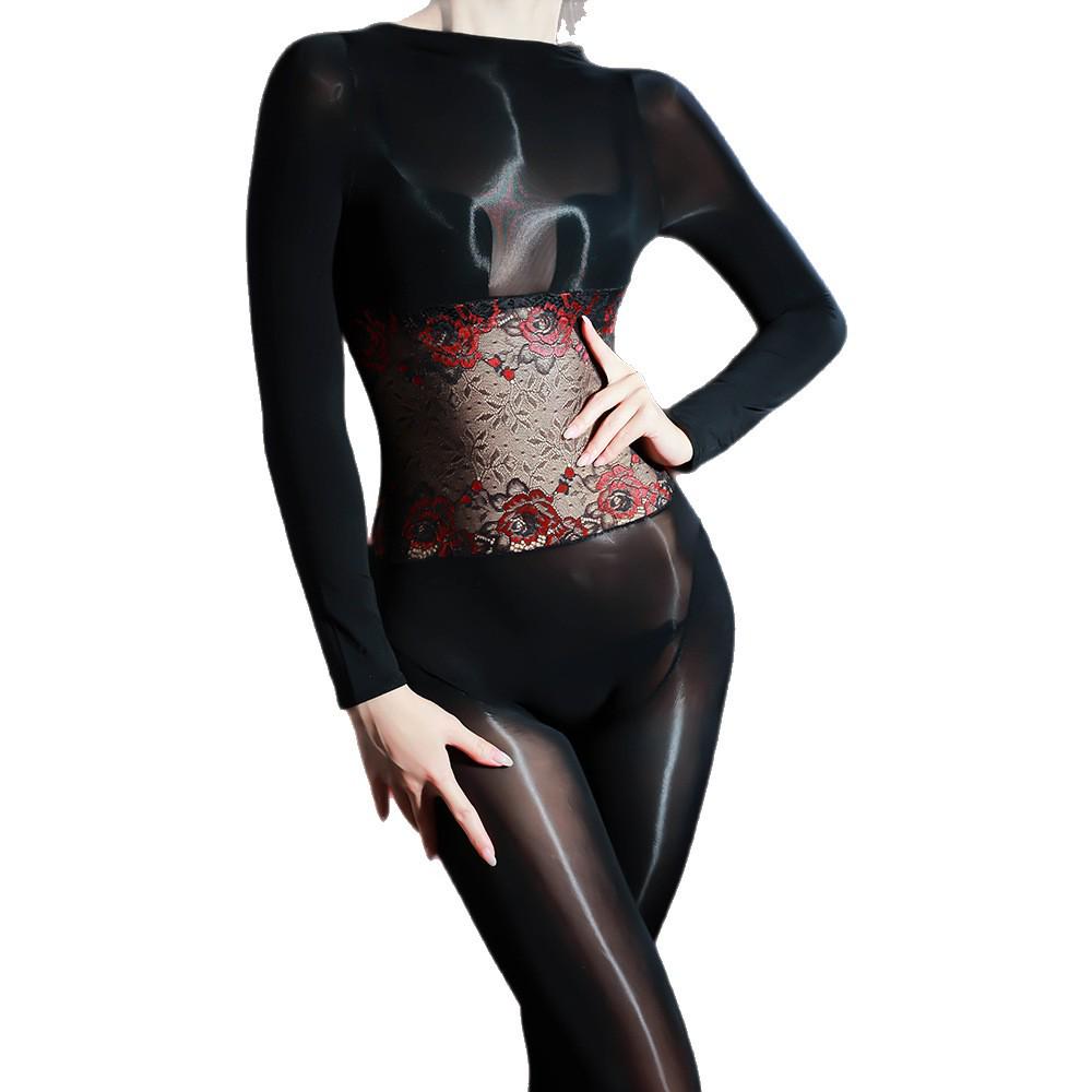 Body da Donna Super Sottile 5D in Pizzo Lucido a Vita Senza Cuciture con Finitura Effetto Seta