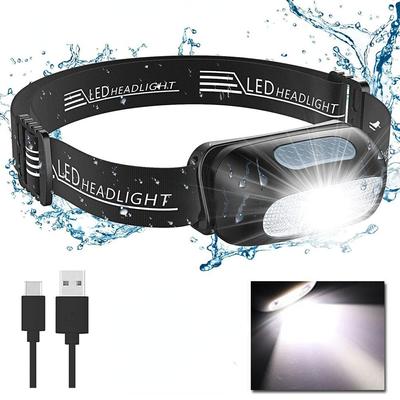 Mini linterna frontal recargable por USB, linterna frontal con Sensor de movimiento, linterna de Camping, lámpara de cabeza con batería integrada