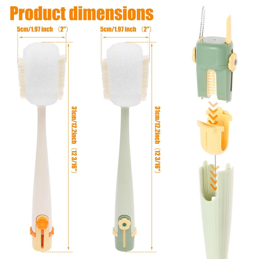 2Pcs 5 in 1 Water Cup Cleaning Brush Set Washing Tool For Use Cup Brush Thermos Cup Brush Milk Bottle Cleaning Sponge Brush