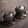 The Hand Knife Jumping Teapot Teacup The Iron Glaze Tea Bowl Sopera De Ceramica Coarse Pottery Tea Set Gaiwan Ceramic