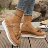 Fashion Plus Size Shoes for Women Autumn 2025 Fashion Platform Wedges Buckle Strap Flats Shoes Zapatos De Mujer with Flower Footwear