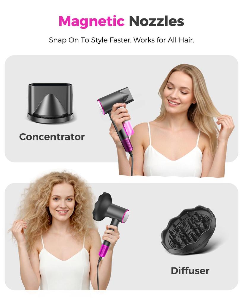 AOMIAO High Speed Ionic Hair Dryer, Blow Dryer with Magnetic Diffuser, 500 Million Negative Ions, 160000 RPM Brushless Motor for Fast Drying