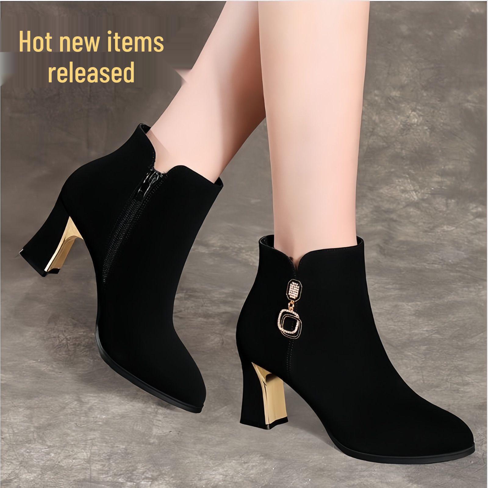 

Women s Chunky Heel Ankle Boots - Suede, Korean Style, Autumn/Winter Fashion, Versatile Martin Boots 34