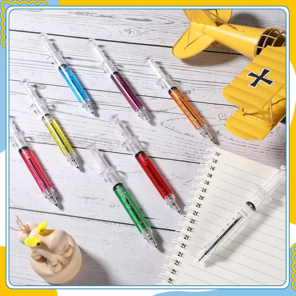 Estune 100 Pcs Syringe Retractable Nurse Pens Novelty Fun Multi Colors Medical Blood Ballpoint Pens Gifts for Nursing Student School Supplies