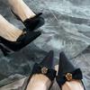 One-word Camellia Black Breathable High Heels Hollow with Thin Sandals Women's Bows Heightened Horseshoe Heels