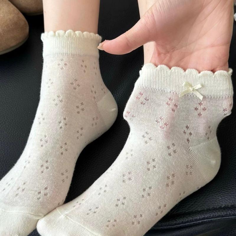 Miu Ballet Bow Fishnet Lace Ankle Socks - Breathable Summer High-Top Style