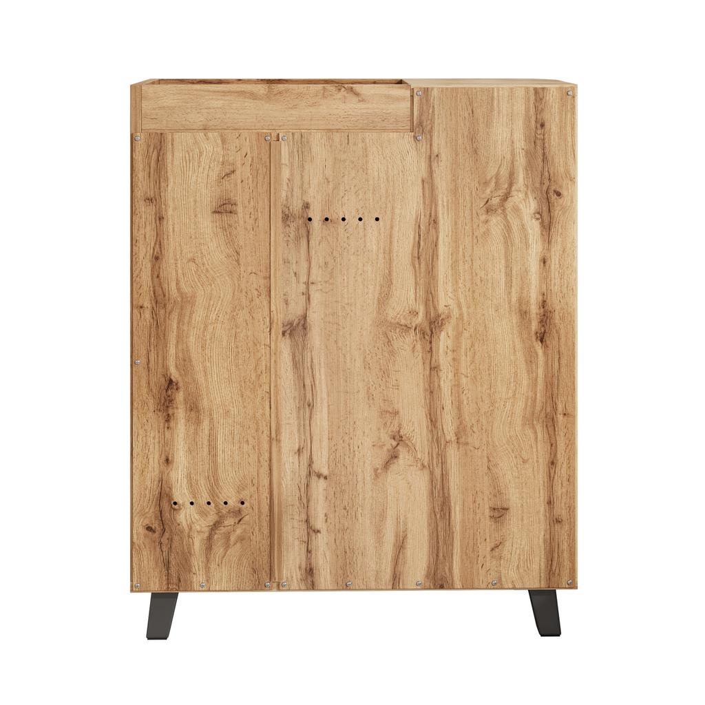 Narrow Shoe Cabinet, Double-Door, Shoe Rack with Open Compartments, Wood Look, Multi-Purpose Cabinet for Hallway, for Small Spaces, with Top Shelf