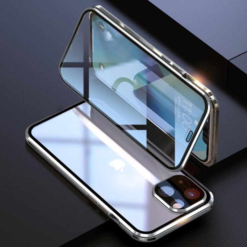 360° magnetické adsorpční kovové pouzdro pro iPhone 16 15 14 Plus 13 12 11 Pro Max Ochrana objektivu fotoaparátu Oboustranný skleněný kryt telefonu