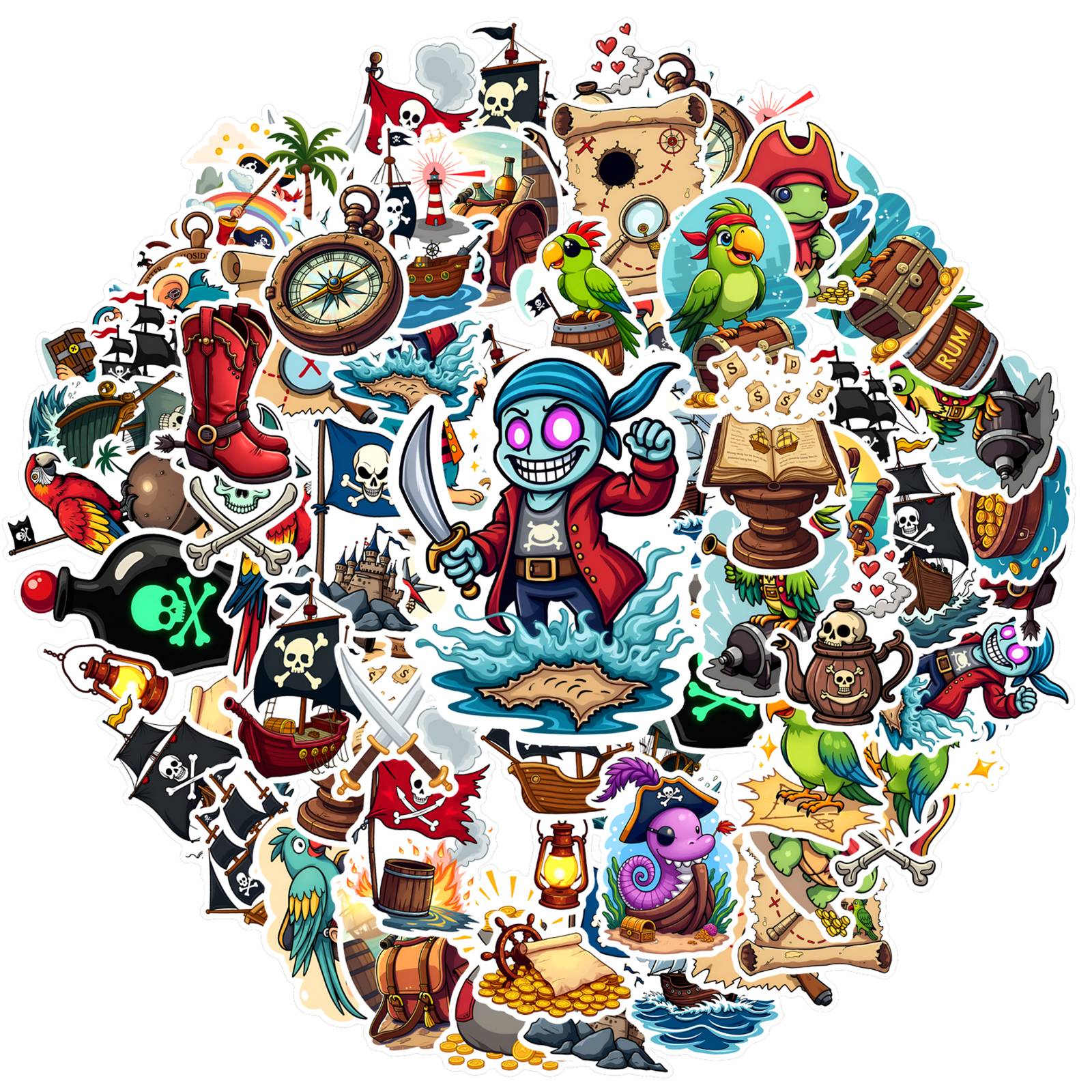 

35pcs-50pcs Cartoon Treasure Stickers Adventure Sea Nautical Stickers Stationery Stickers For Notebook Luggage Mobile Phone Cup
