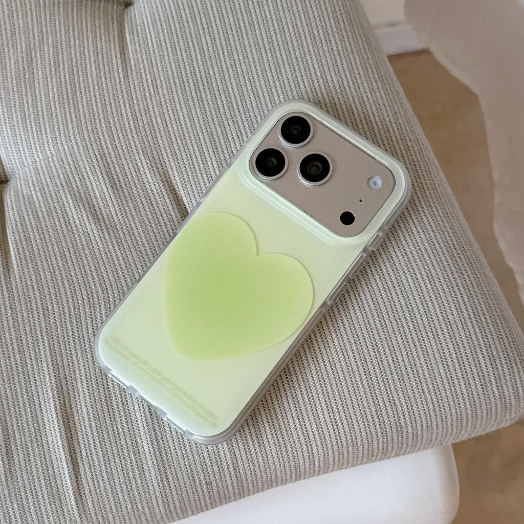 Grüne Herz-Handyhülle im koreanischen Stil, stoßfest, für iPhone 17 Pro Max & 16
