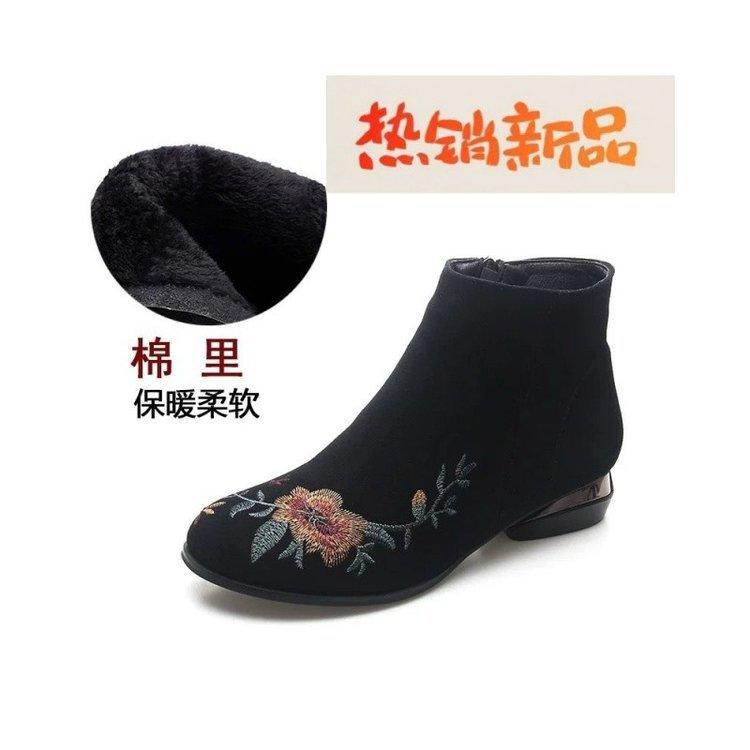 Autumn and winter retro ethnic style embroidered women's short boots cloth shoes winter velvet cotton shoes side zipper velvet women's short boots