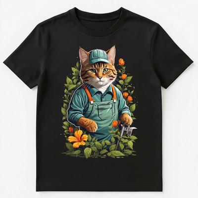 Cute Gardening Cat Doing Gardening Graphic Unisex T-shirt Tops Tees Unisex