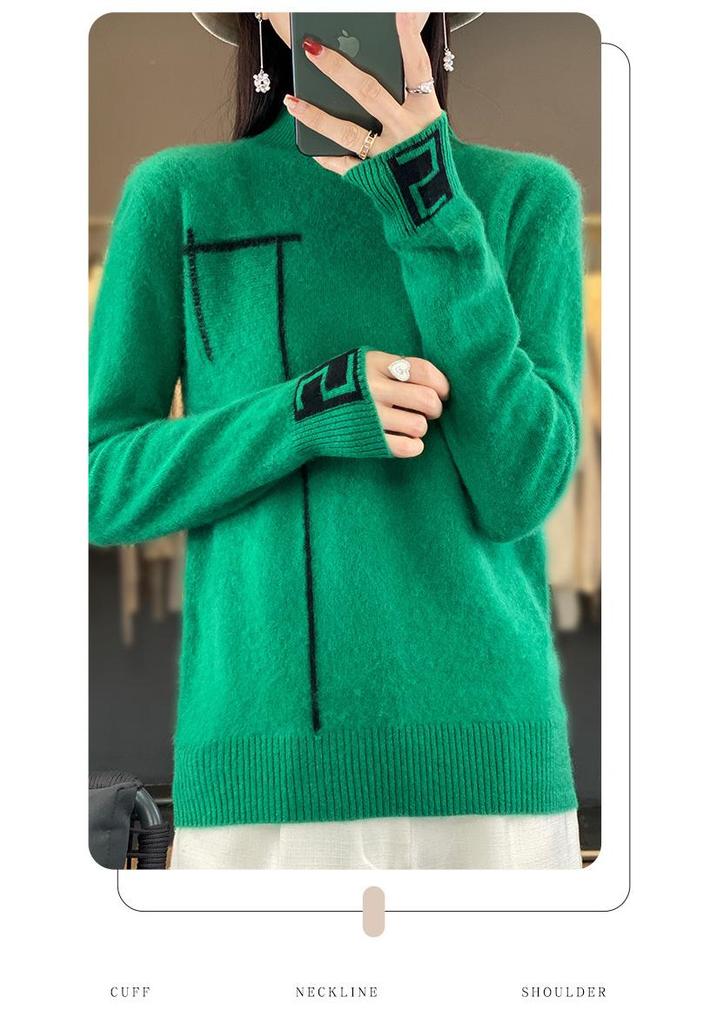 Damen Strickpullover in Übergröße mit hohem Kragen - Colorblock Lockerer Schnitt für Herbst/Winter