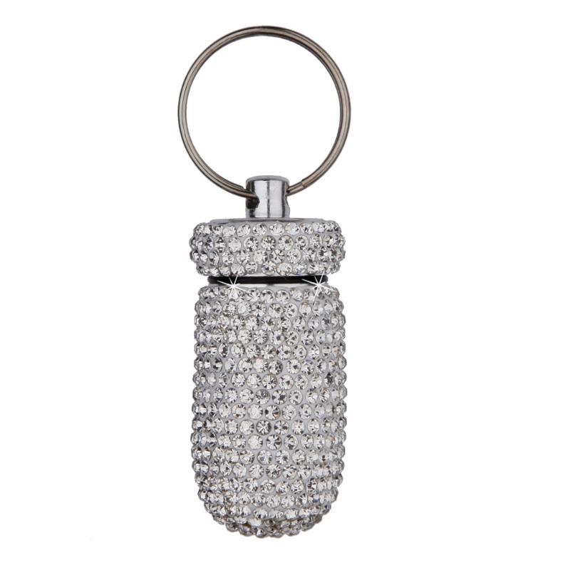 Portable Glittering Pills Organizer Small Waterproof Travel Medicine Holder with Keyring for Camping Adventures