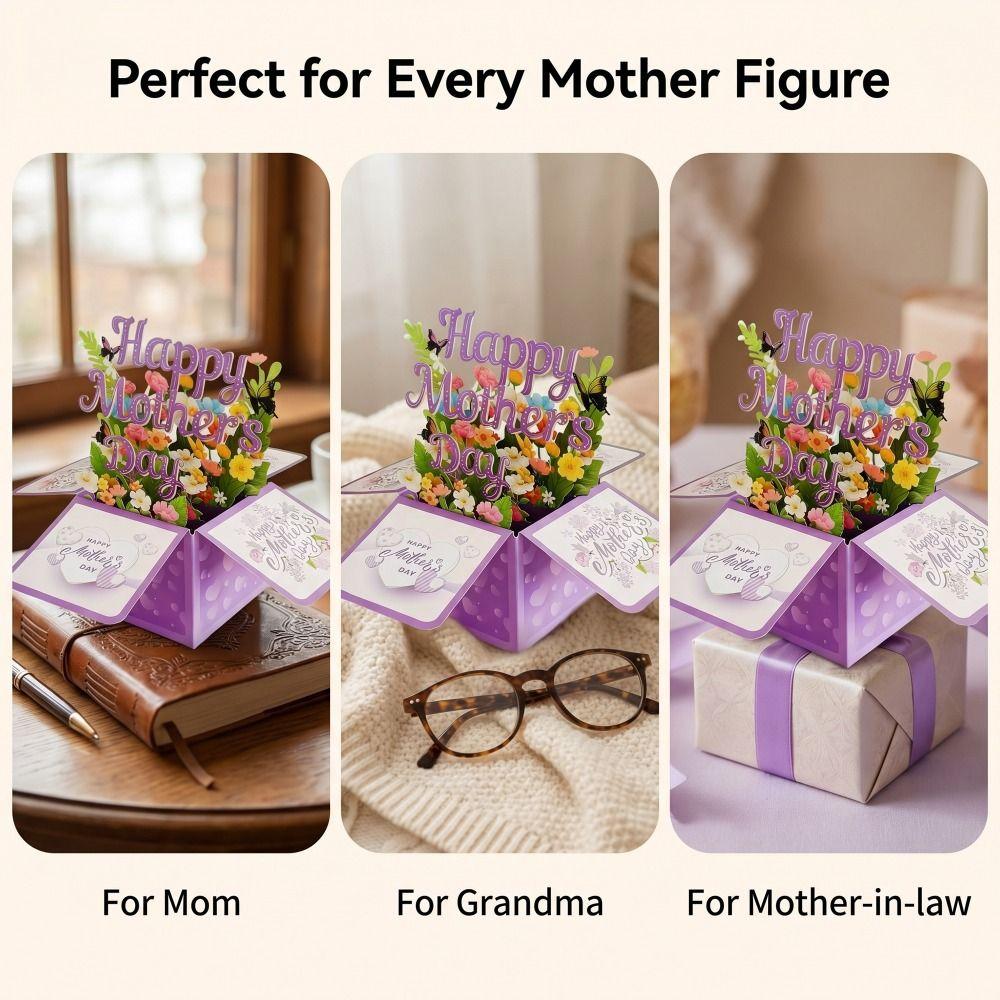 Best Wishes 3D Mother's Day Card Butterfly Flower Pop Up Card Mom Greeting Card  Party Decoration
