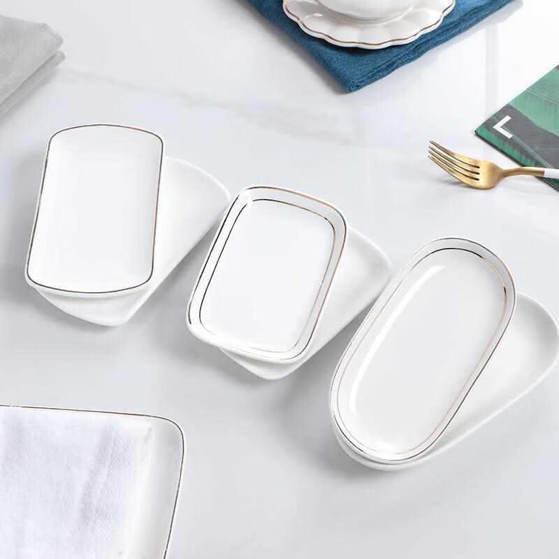 Gold-Rimmed Ceramic Multipurpose Tray Set