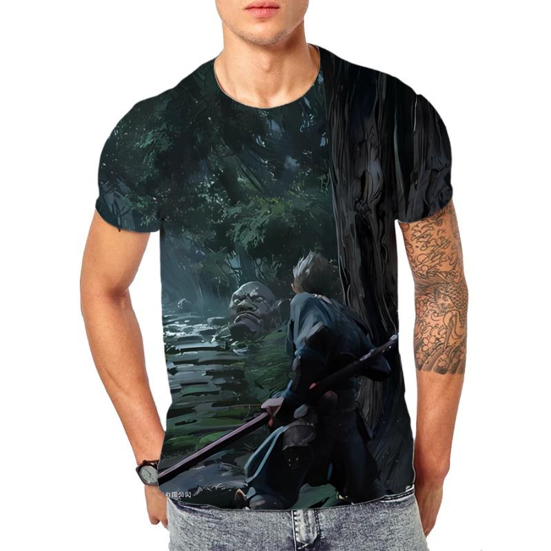 

Черная футболка с принтом в виде мифа Укуна Qi Tian Da Sheng 3D, мужская футболка в китайском стиле, повседневная, большого размера, дышащая, спортивная XXL