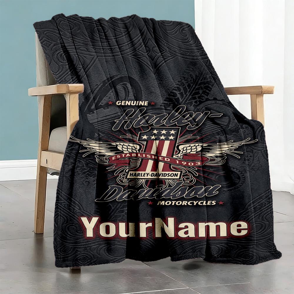 Harley-davidson Motorcycles Customize Text Blanket Cozy Customizable Blanket Warmthful Decor for Picnics Nap Sofa Bedding Four Seasons Multipurpose