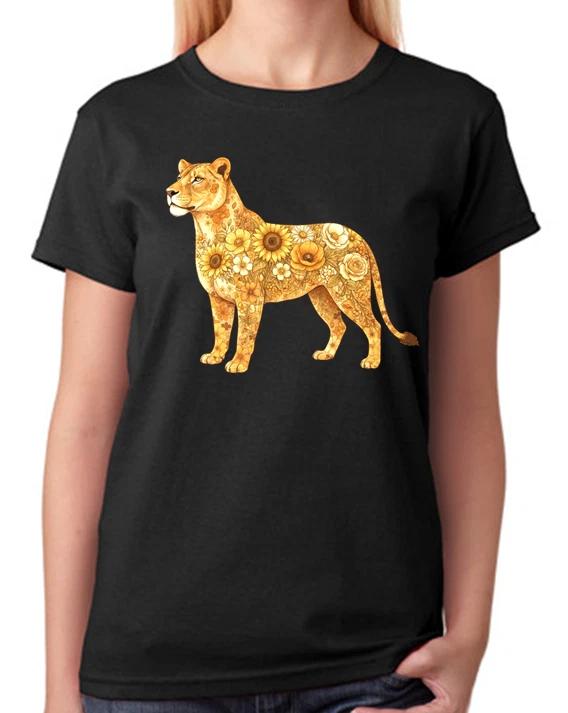 Floral Lioness Artwork Ladies T-Shirt Cute Wildlife Animal Art Tee XXXL