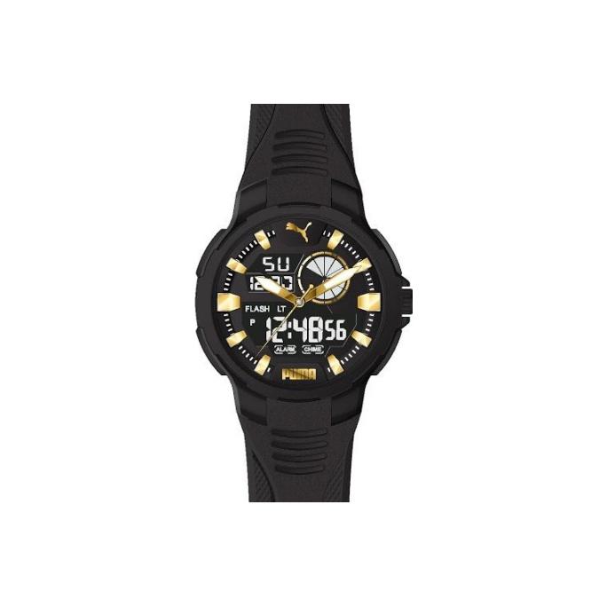

Puma Quartz Watch Resin Strap Black Dial Sports Casual Digital Display Multifunctional Urban Lifestyle Waterproof Fashion Men watches P5063 Black Gold Style