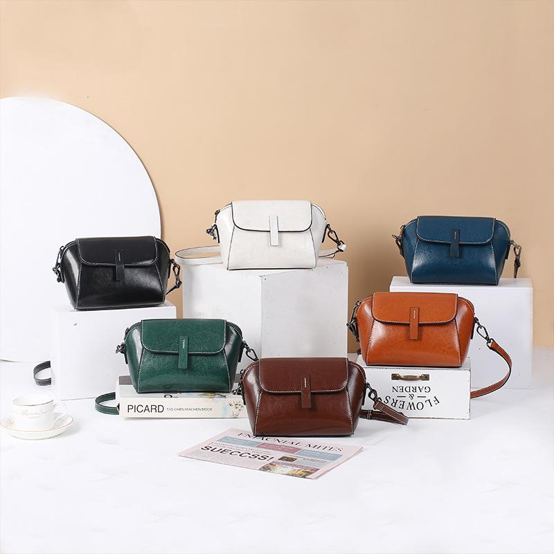 Borsa a tracolla piccola in pelle di vacchetta cerata e olio per donna, borsa a tracolla a conchiglia alla moda e versatile, borsa casual per telefono da donna