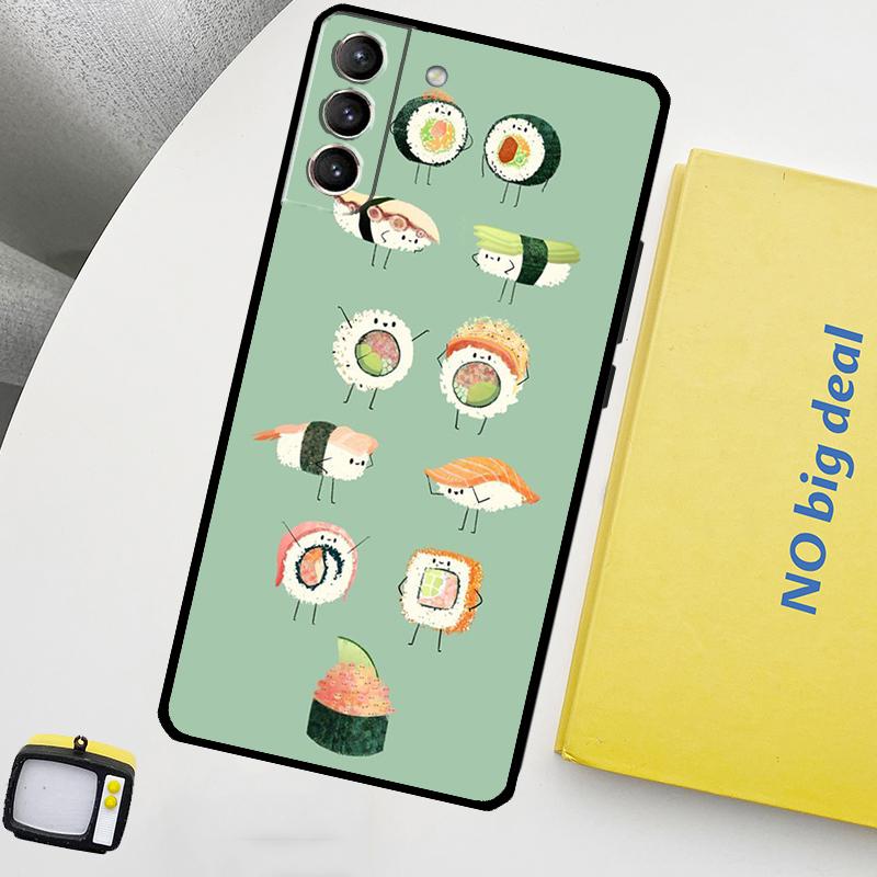 Kawaii Sushi Crowd Phone Case For Samsung Galaxy S25 Ultra S20 S21 S22 S23 Plus S24 Ultra S9 S10 S25 FE Cover