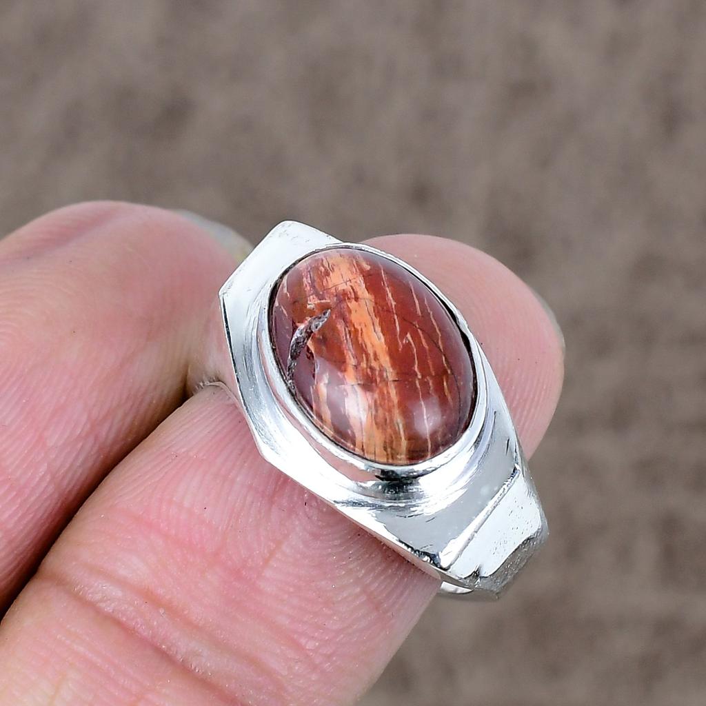 Red Snakeskin Genstone Handmade 925 Sterling Silver Jewelry Ring Size 8 KKG-517