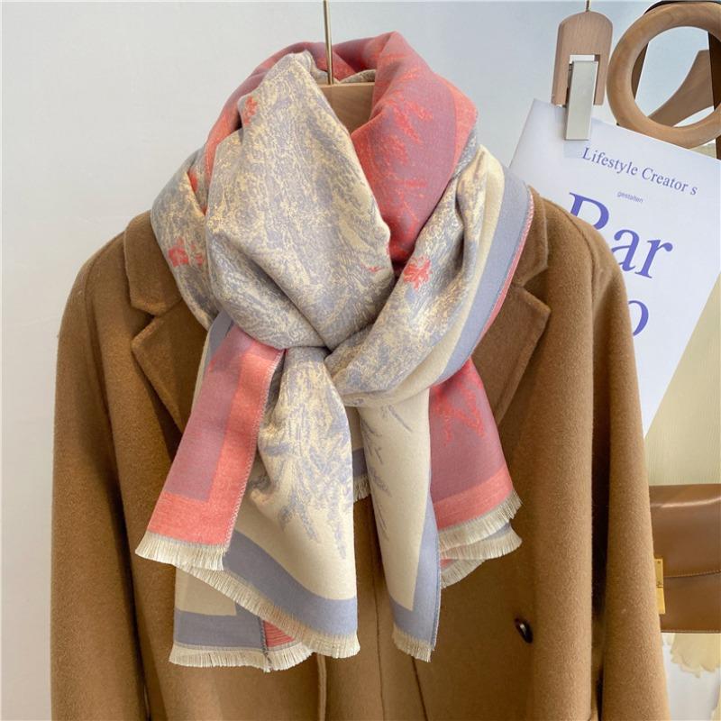 

Autumn and winter new imitation cashmere scarf thickened and lengthened flower scarf retro shawl summer outside 180x65cm