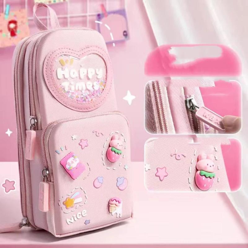 Cute And Portable Pen Bag With Large Capacity Pen Holder, Children's Multi-layer Stationery Bag