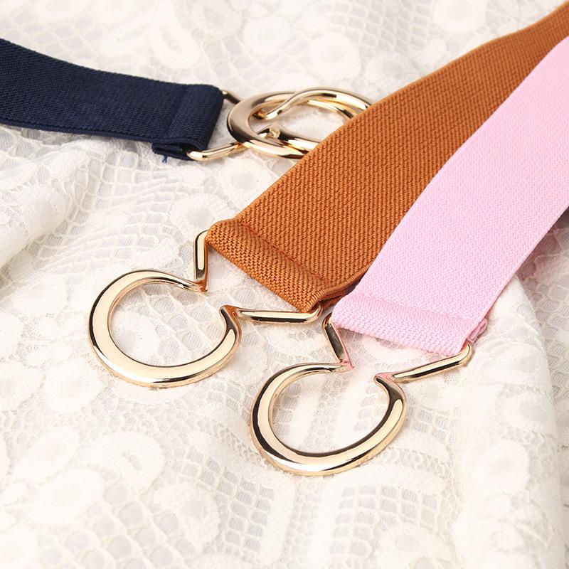 Ceinture Minimaliste Noire Élastique à Taille Haute pour Femme avec Double Boucle Ronde