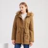 Women Autum Winter Fleece Hooded Fur Collar Solid Color Long Sleeve Drawstring Chic Warm Jacket S-3XL