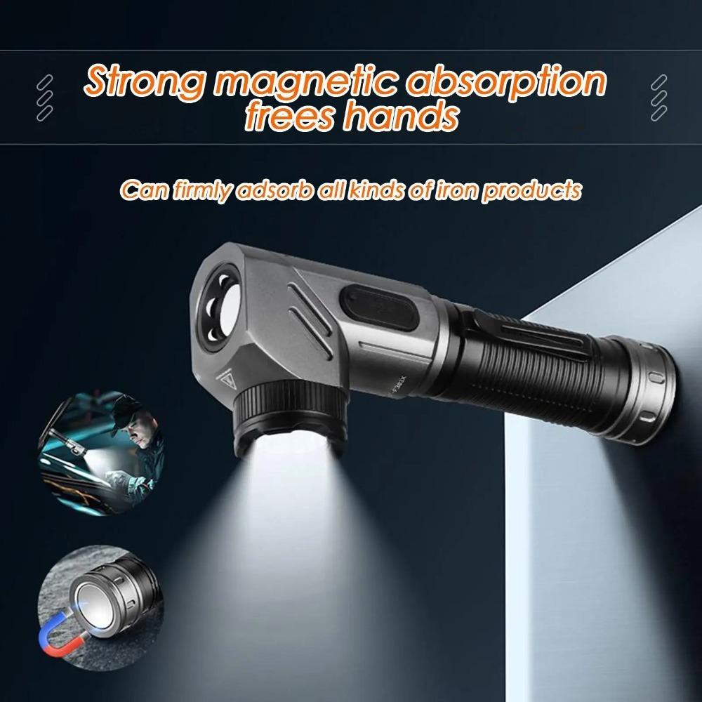 Powerful LED Flashlight Rechargeable Dual-Source Light Aluminum Alloy Adjustable Corner Outdoor Work Light with Tail Magnet