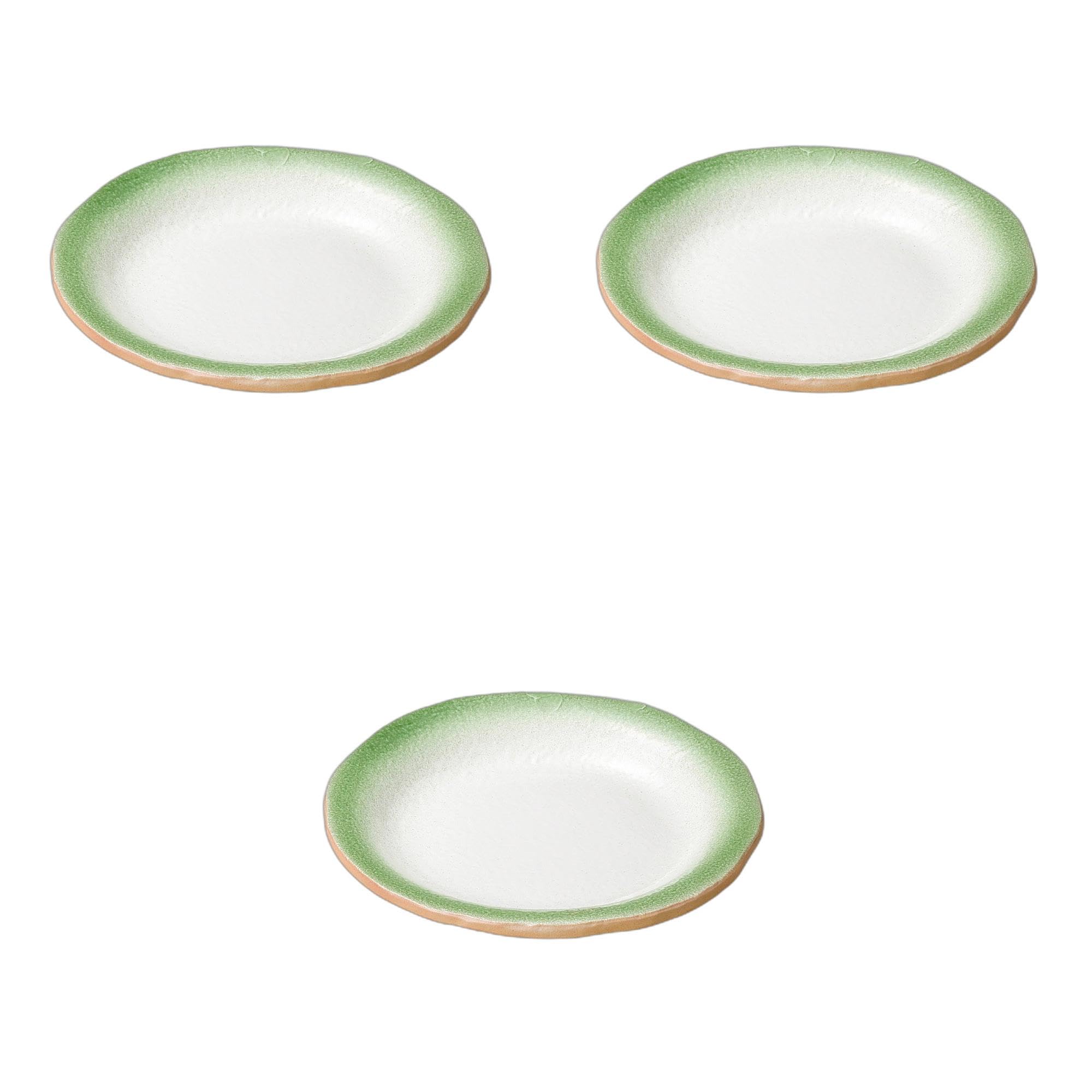 

Setomonohonpo Set of 3 Green Blown Round Plates x Medium Ceramic Plates (Setomonohonpo) 4.5mm [14 2.2cm]
