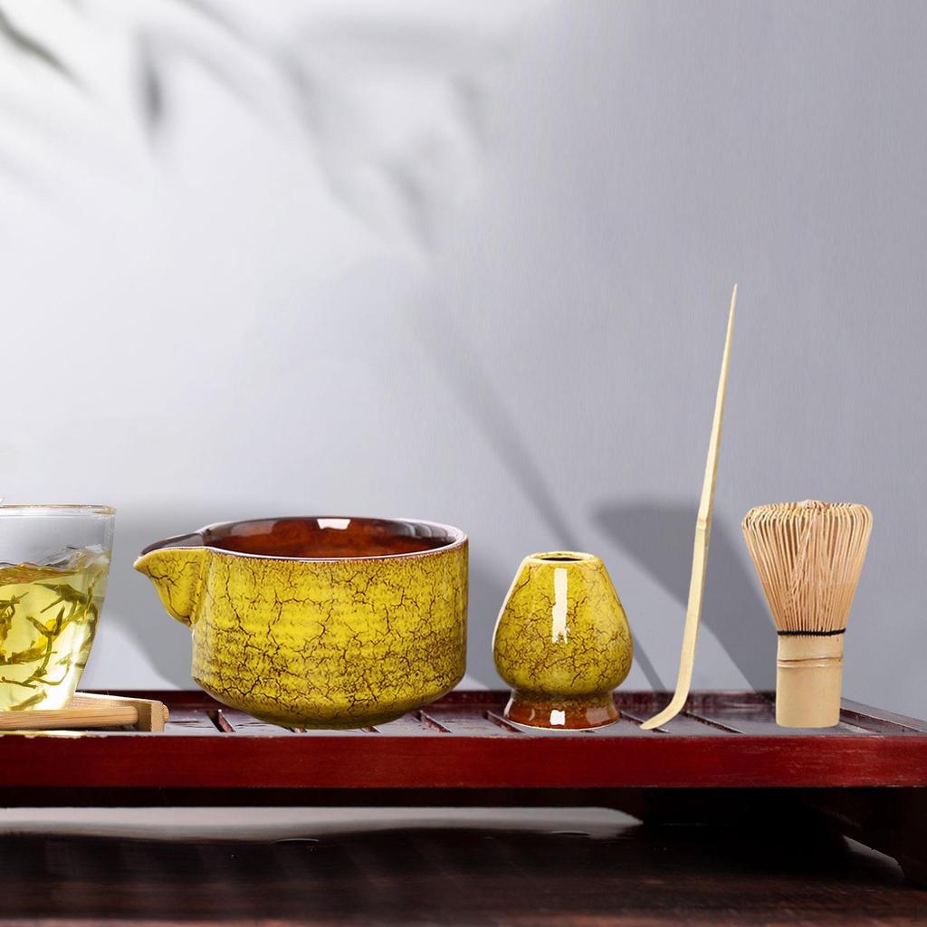4 Pieces Bamboo Matcha Whisk and Holder Tea Set Japanese Gift for Lovers Bowl with Spout