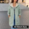 BITCED Damskie Vintage Casual Jednolity Kolor Nadruk Jesień Zima Długi Rękaw Kurtki i Płaszcze