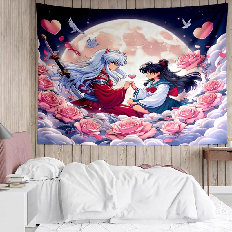 Inuyasha & Kagome Tapestry for Bedroom Aesthetic Classroom Tapestries Wall Hanging for Living Room Dorm Office,Ideal Creative Gift