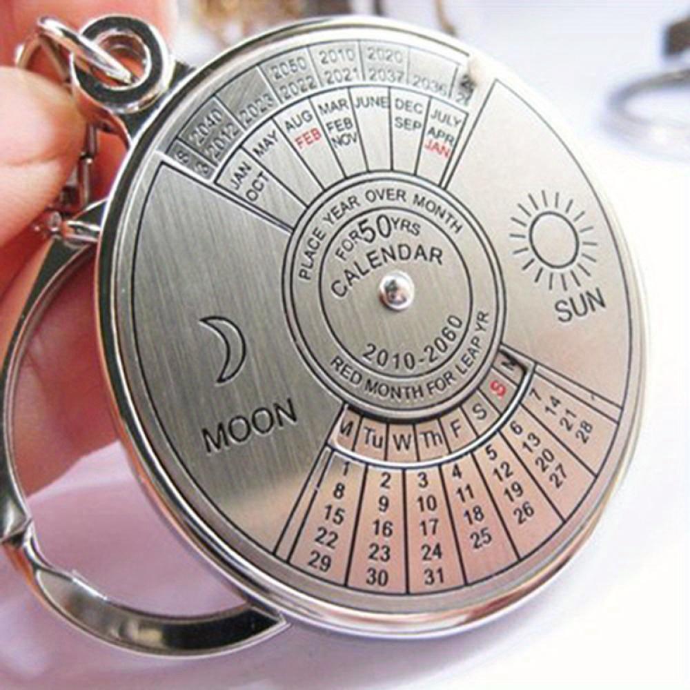 Mini 50 Years Perpetual Calendar Unisex Key Chain Unique Metal Car Key Holder Ring 50 Years Perpetual Calendar Keyring