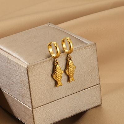 Cute Fishes Charm Stainless Steel Hoop Earrings For Women Elegant Gold Color Sea Animals Mini Earring Summer Jewelry Gifts