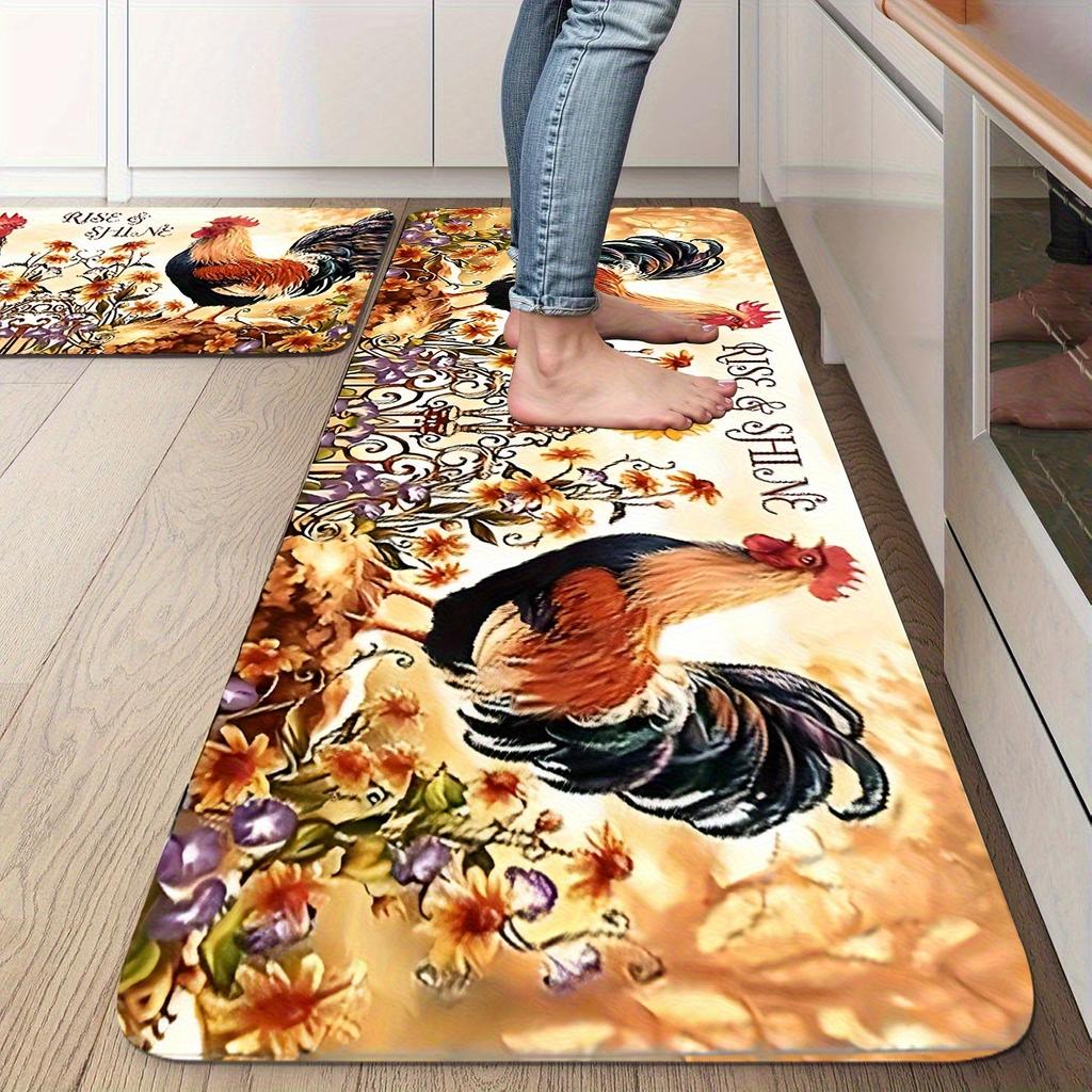 1 Stück Hahn Muster Fußmatte Modern Küche Polyester Teppich Rutschfest Bunt Innen Teppich, Für Zuhause Badezimmer Schlafzimmer Wohnzimmer Deko
